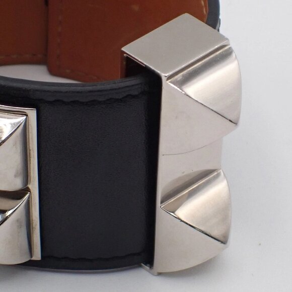 HERMES Collier de Chien Bracelet Bangle Leather Black Size S France 76RL692 - Picture 10 of 14